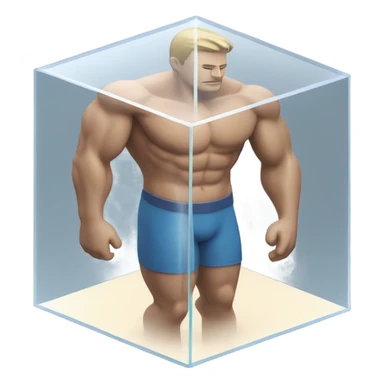 man abs inside a glass cube on a stand isometric view sticker