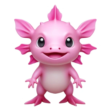 cinematic-[axolotl]-realistic-full-body-standing-emoji,-head-tilted-dramatically,-pink skin,-simplified-yet-realistic-focused-features,-highly-detailed,-glowing-with-an-almost-sarcastic-glow sticker