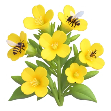 evening primrose and bee, bright colors, realistic details, clean modern background sticker