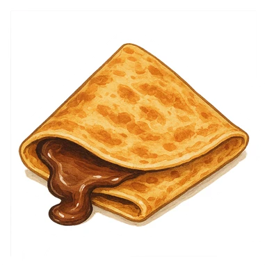 classic illustration of a french crêpe, golden brown, folded and filled with chocolate, chocolate oozing out, appetizing sticker