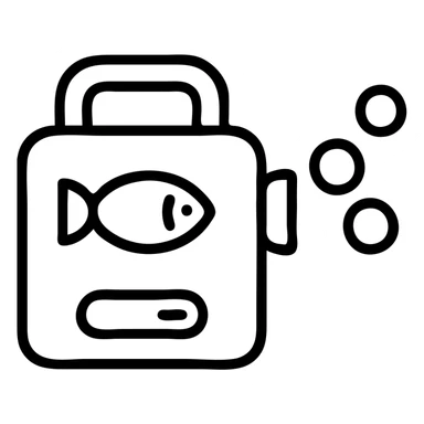 icon of a fish bubble machine, minimal, outlined, no fill, no text sticker