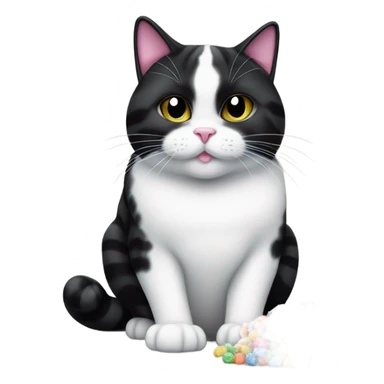 Chubby Tuxedo cat eating candy sticker