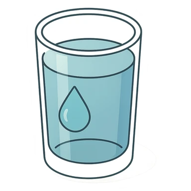 detailed 2D isometric illustration of a glass of water with a drop on the wall, shadows and highlights, clean contours, soft lighting, transparent background sticker