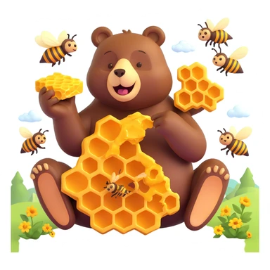 bear eating honeycomb with bees flying around sticker