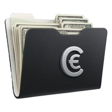 A minimal emoji-style icon of a matte black folder, slightly open, with a simple white or gold finance logo on the front symbolizing growth, stability, and money management, clean lines, subtle shading, and a professional, organized vibe. sticker