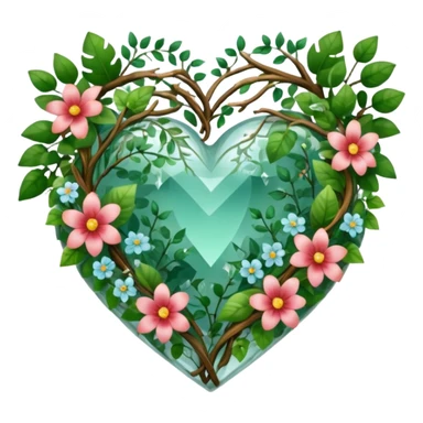 crystal heart with forest inside and floral decoration around sticker