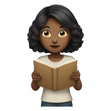Girl with black hair reading sticker