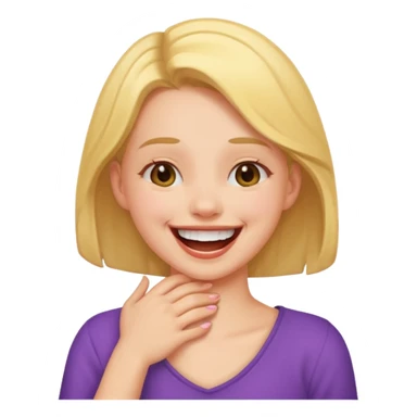 Girl laughing holding neck sticker