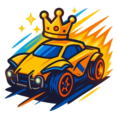 Super Sonic Legend inspired by Rocket League, stylized supersonic car with a crown, glowing effects, sense of speed and victory, vibrant toon style sticker