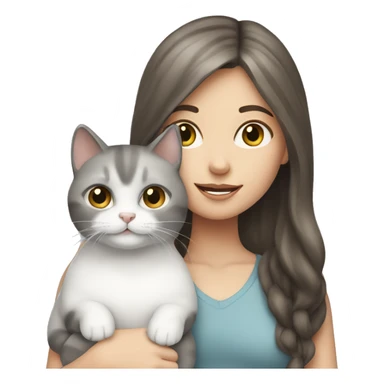 white brunette girl holding grey and white cat sticker