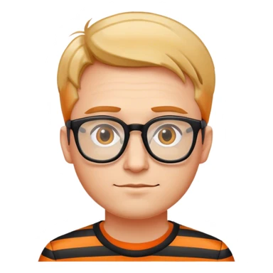 Man with glasses wearing a black and orange striped shirt sticker