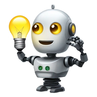 robot holds a light bulb sticker