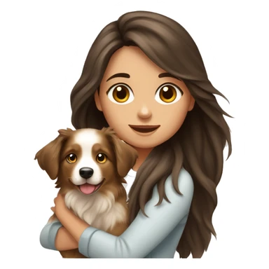 Brunette long hair light tan girl with Australian shepherd puppy sticker