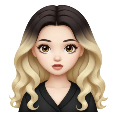 pale skin, girly bratz ASIAN vietnam baddie, beautiful dark brown eyes, pretty makeup, long black to blond ombré wavy hair sticker