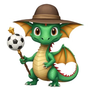 ein Drache mit einem Zauberstab in der Hand  und einem Hud  auf dem kopf und ein Fussball in der anderen hand sticker