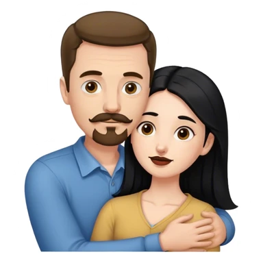 Tall white man with brown mustache and goatee hugging a short pale woman with long black hair sticker