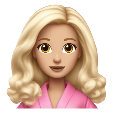 Pretty blonde Barbie with light skin and brown eyes, light pink fluffy robe sticker