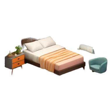 isometric-3d-cute-small-bedroom-mid-century modern-interior sticker