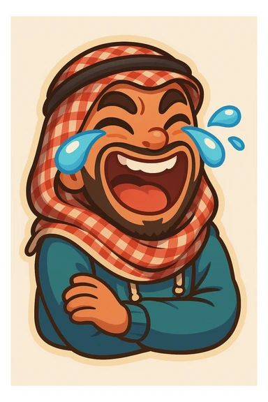 Make Ara's laughing hysterically sticker even more exaggerated with bigger tears, mouth stretched wider, eyes squinting, body shaking with laughter, cartoonish, vibrant, bold, extremely expressive style. sticker