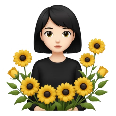a pretty bratz fair girl with short black shaggy hair with a tall boy and flowers wearing black sticker