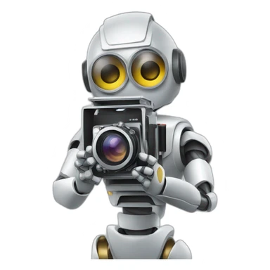 robot director holding a film camera sticker