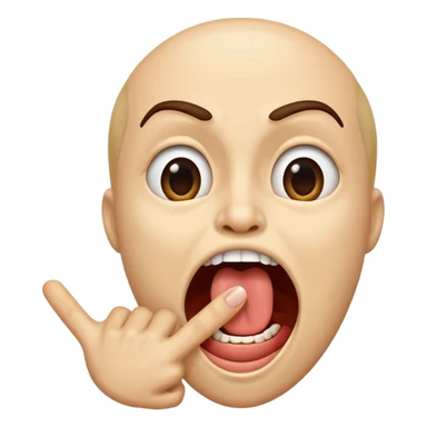 A finger pointing at an open mouth with mouth o to indicate hungry sticker