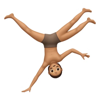 3D emoji style person doing cartwheel/flip pose, centered, soft shadow, white background. sticker