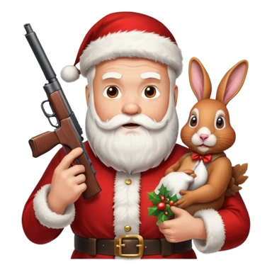 Santa holding a gun shooting a turkey and rabbit sticker