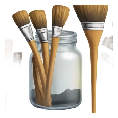 glass jar of wooden paint brushes next to watercolor set sticker