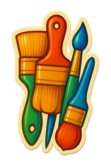 A paint brush set sticker with a vintage design and bright colors sticker