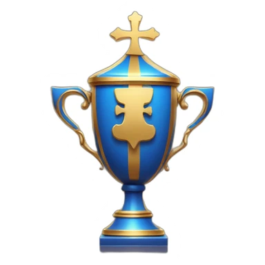 royal empty Christian trophy for the winner with a cross on royal background sticker
