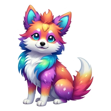 Vibrant multicolored Falvie-Fionbri-creature-sparkle-dog-fursona, full body sticker