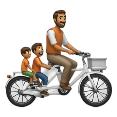 Dad and 3 boys riding a white cargo bike sticker