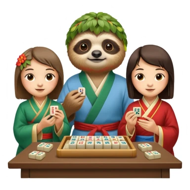 A sloth playing mahjong with two Chinese sticker