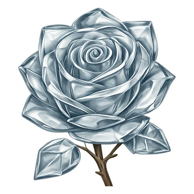 Make the rose made of ice look like glass in the style of emoji, preserving the emoji style and making it transparent and shiny like glass, with no background. sticker
