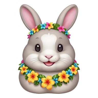 A chubby rabbit with a colorful tropical lei, smiling sweetly. sticker