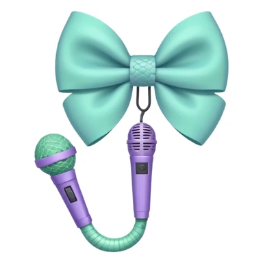 A pastel blue bow with a pastel a pastel green snake at the top of one side and a pastel purple microphone on the bottom of the other side of the bow sticker