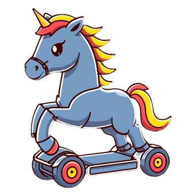 Dynamic electric horse made of metal plates and wires with lightning bolts emanating from its body as it races forward sticker