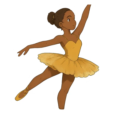 ghibli style dark-skinned ballerina wearing golden outfit sticker