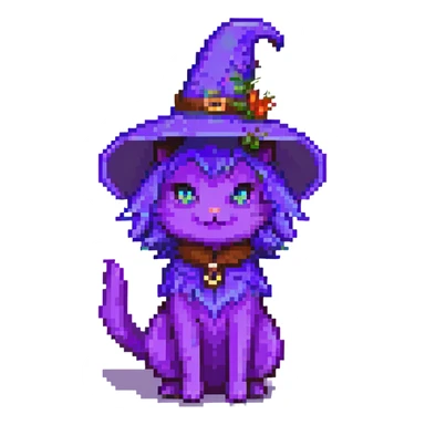 purple witch cat, pixel art style, full body, facing left sticker