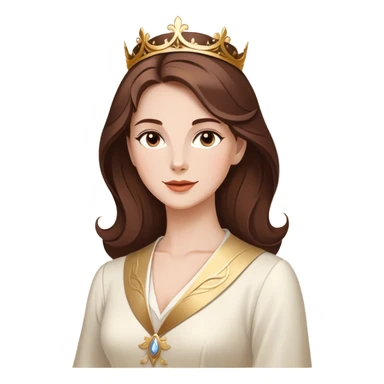 Cinematic Majestic Belle Portrait Emoji, rendered in a clean, vector-style with bold, simplified shapes. Show Belle with a serene, noble expression, fair skin and gracefully styled brown hair, her classic attire refined and understated. The design radiates a majestic, enchanting glow with high shine and a soft glowing outline, embodying royal elegance. sticker
