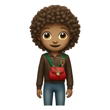 Curly haired monkey with gucci bag sticker