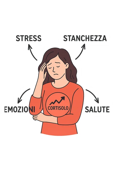 donna con Cortisolo alto con freccie che indicano. In italiano sticker