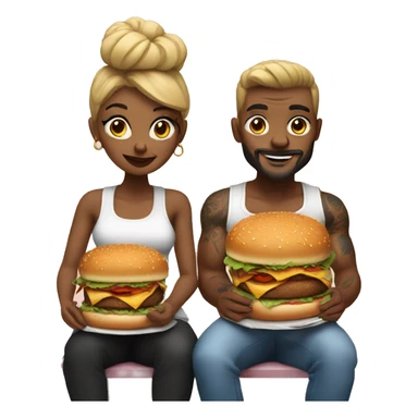 Beautiful tattooed couple eating burgers sticker
