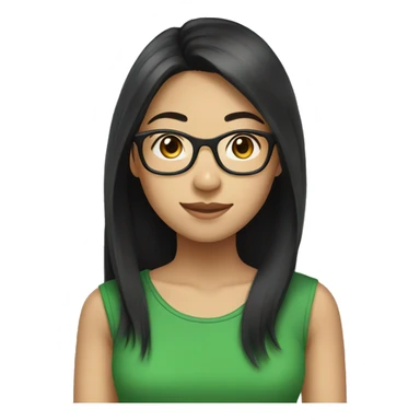 Asian girl with long black hair and glasses wearing green t-shirts sticker