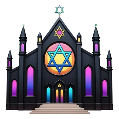 jewish synagogue temple in dark goth aesthetic style with black building and rainbow tint glass windows and star of david and celestial symbolism of peace and acceptance  sticker