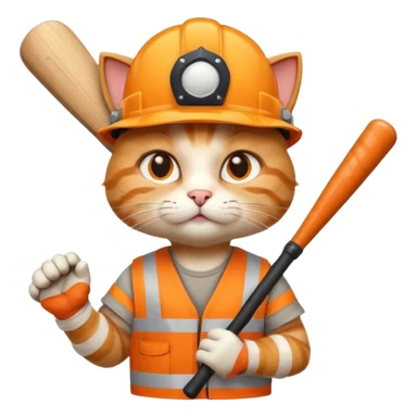 Cat Construction Worker with baseball baty sticker