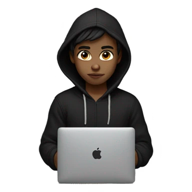 indonesian white skin boy wearingblack-hoodie with macbook sticker