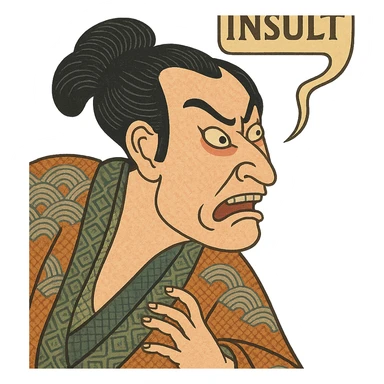 dramatic face with a speech scroll containing 'INSULT' in ukiyo-e style sticker