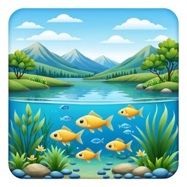 real lake landscape with fish sticker